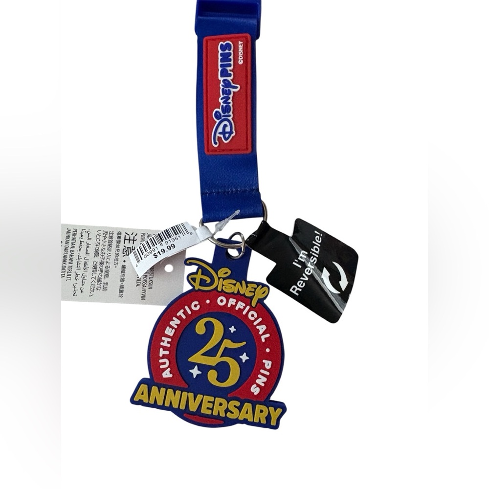 Disney Pins 25th Anniversary Reversible Lanyard with Removable Keychain